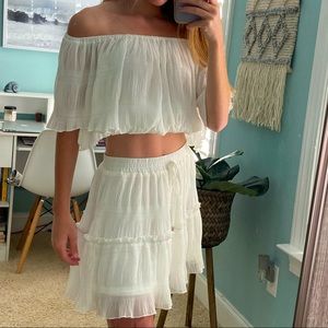 White off the shoulder top and skirt